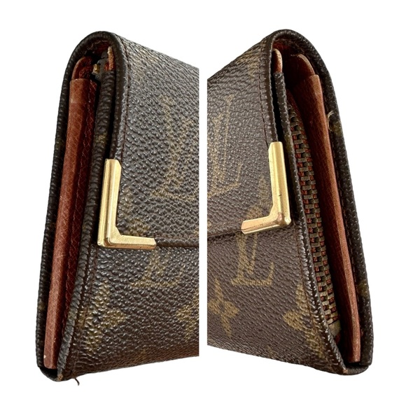 Authentic Louis Vuitton Vintage Monogram Leather & Gold Trim Tresor Wallet - Picture 5 of 12